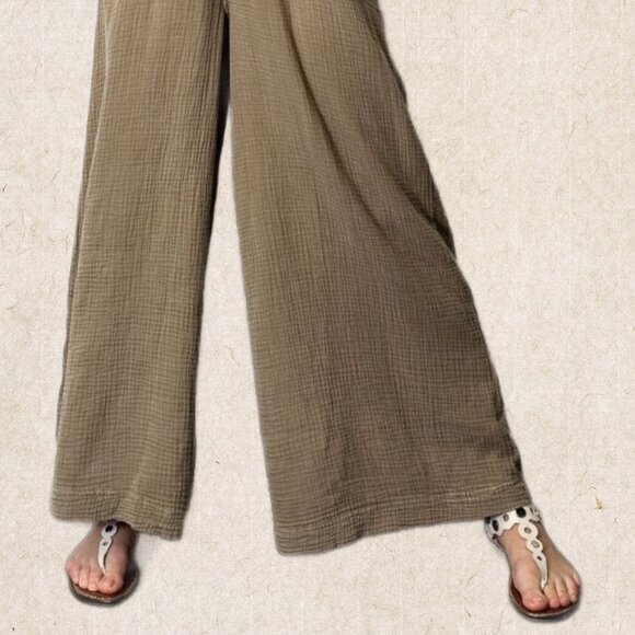 EASEL "Here I Am" Mineral Washed Wide Leg Jumpsuit Adjustable Tie Straps Pockets - Picture 4 of 16